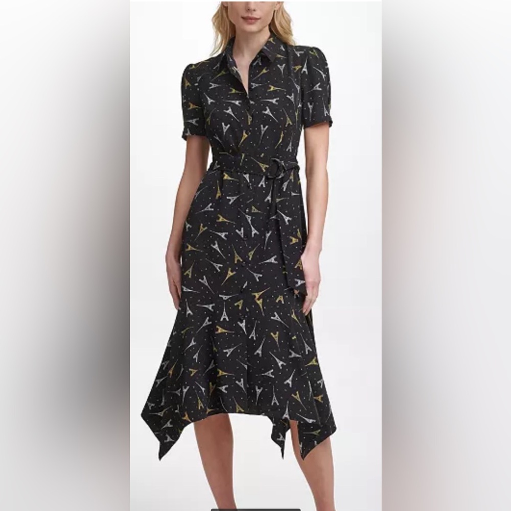 Karl Lagerfeld Black and Gold Asymmetrical Dress
